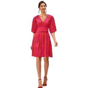 Wayward Fancies Eshakti Midi Dress Tie Waist Pink & Red Pockets Size 2XL